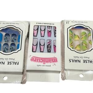 New Press On Nails Bundle of 3 Ghostface Horror Blue & Green Marble Reusable